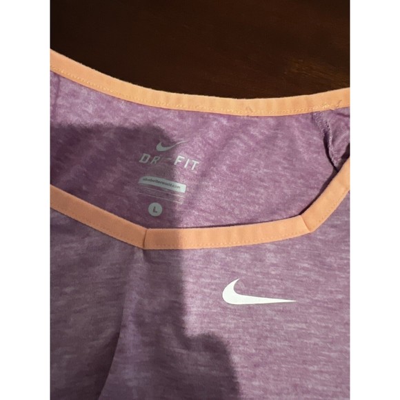 Nike Woman's Dri-Fit Pink with White Short Sleeve T-Shirt - Size Large - Picture 3 of 6